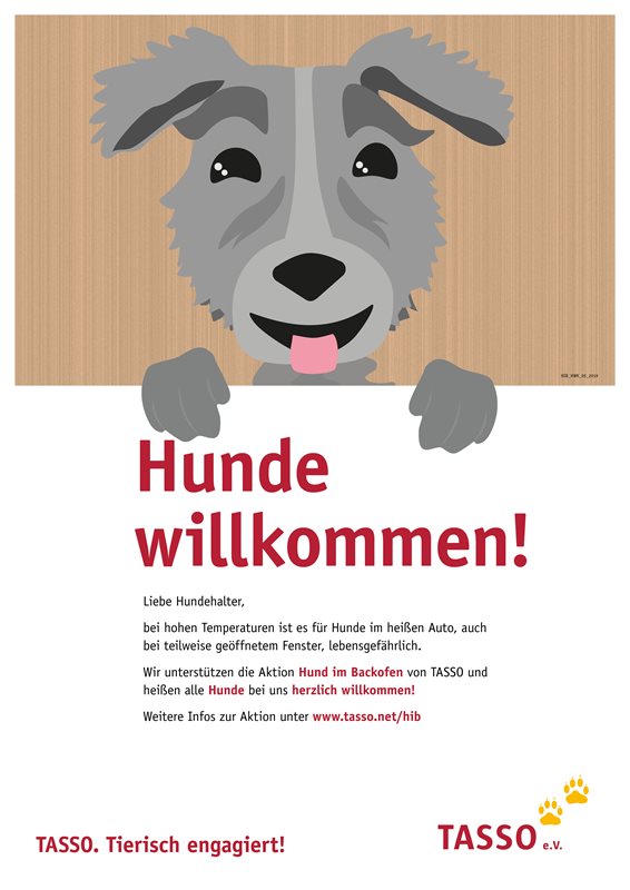 „Hund im Backofen“ Plakat „Hunde willkommen“ TASSO
