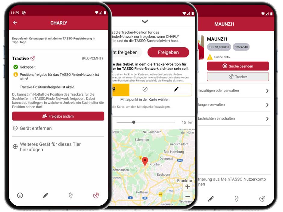 Die Tipp-Tapp App wird mit dem GPS-Tracker tractive gekoppelt.